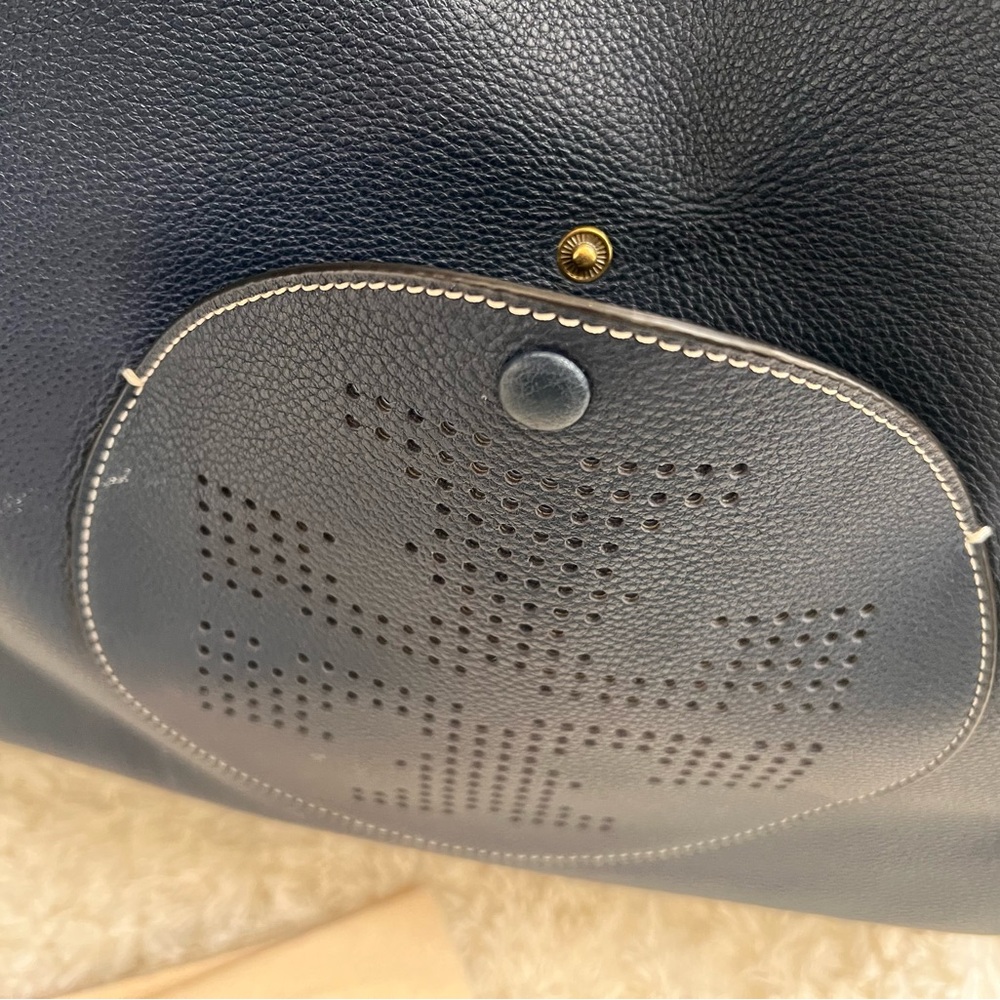 NWOT. Tory Burch Perforated Logo Tote Royal Navy and Cherry Apple Tote Bag - Picture 6 of 7